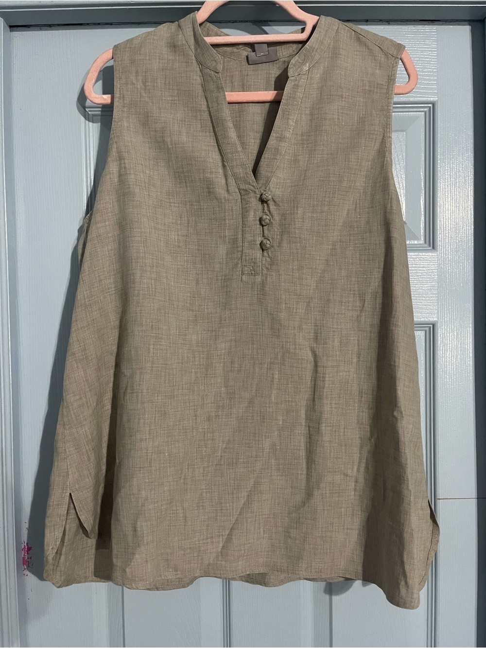 J. Jill linen Olive Sleeveless Linen-Blend Tunic with Button Placket